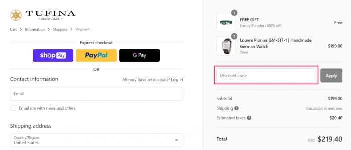 How to use Tufina promo code