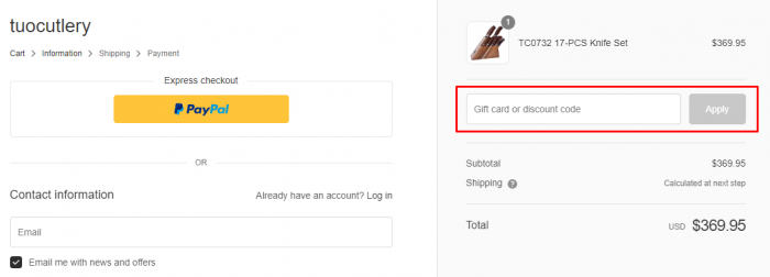 How to use TUO Cutlery promo code
