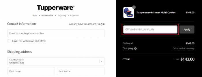 How to use Tupperware promo code