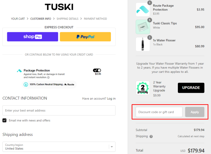 How to use Tuski promo code