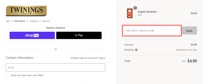 How to use Twinings promo code