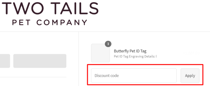 How to use Two Tails Pet Company promo code
