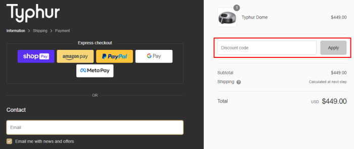 How to use Typhur promo code