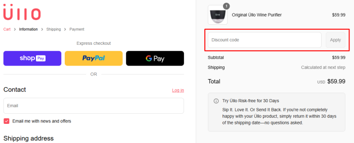 How to use Üllo promo code