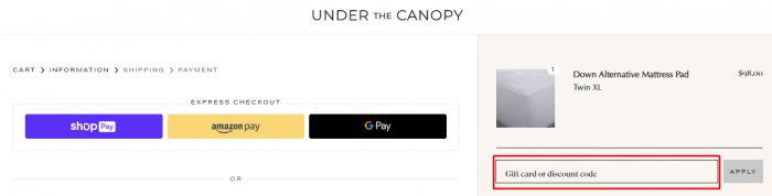 How to use Under the Canopy promo code