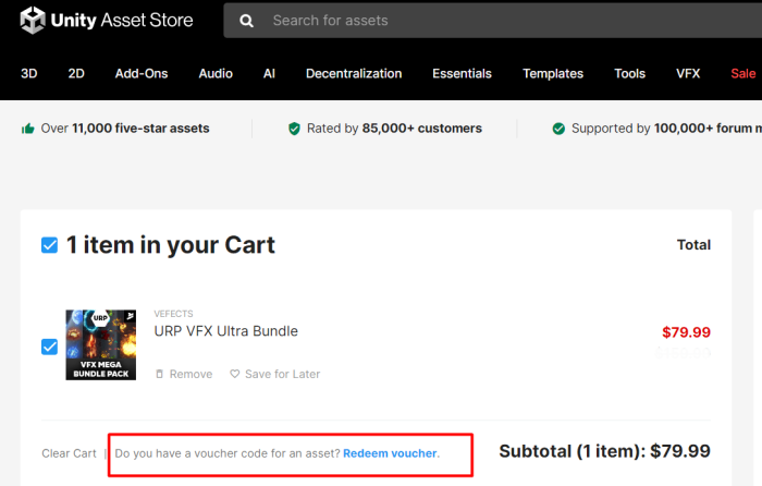 How to use Unity Asset Store promo code