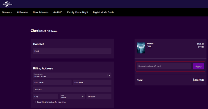 How to use Universal Pictures promo code