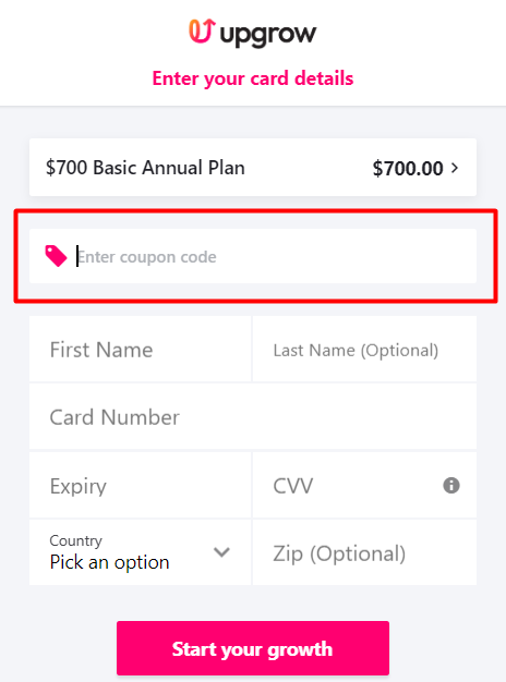 How to use UpGrow promo code