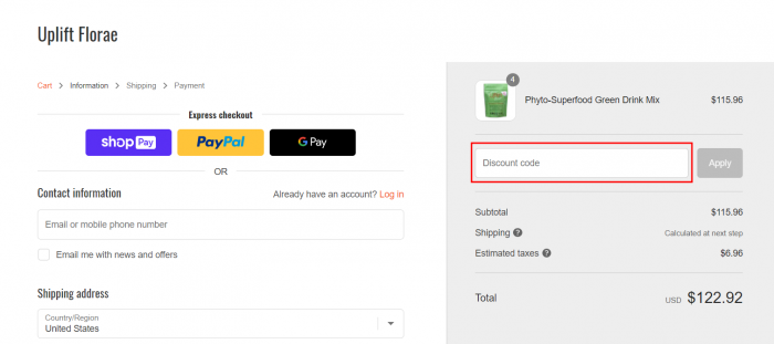 How to use Uplift Florae promo code