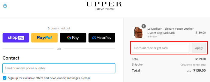 How to use UPPER Brand promo code