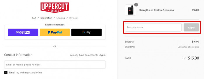 How to use Uppercut Deluxe promo code