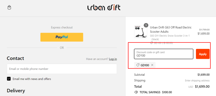 How to use Urban Drift promo code