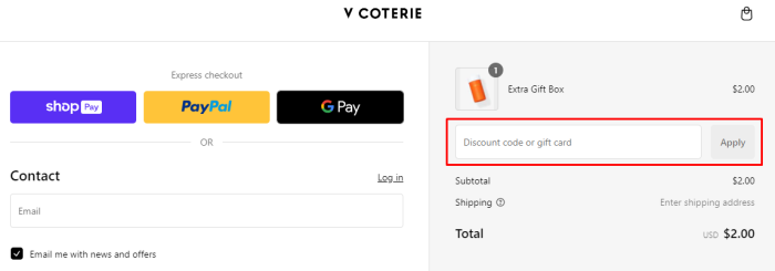 How to use V Coterie promo code