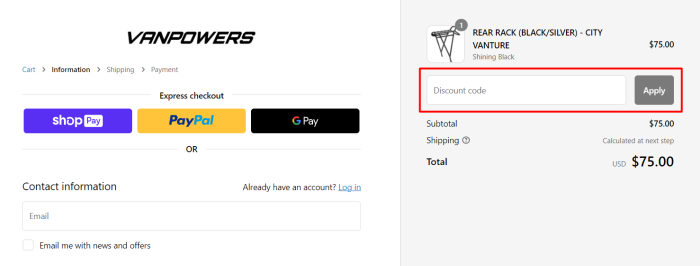 How to use Vanpowers Bike promo code