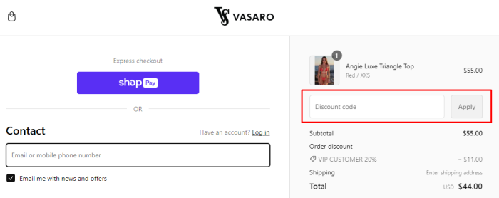 How to use Vasaro promo code