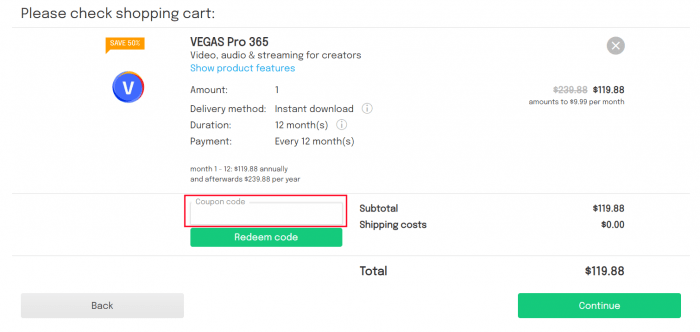 How to use VEGAS Creative Software promo code