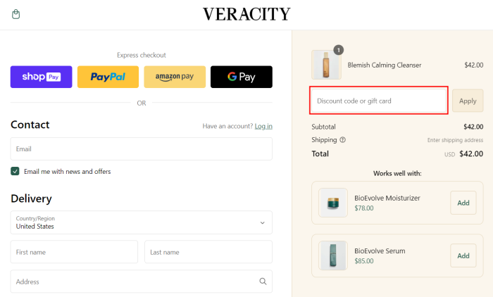 How to use Veracity promo code