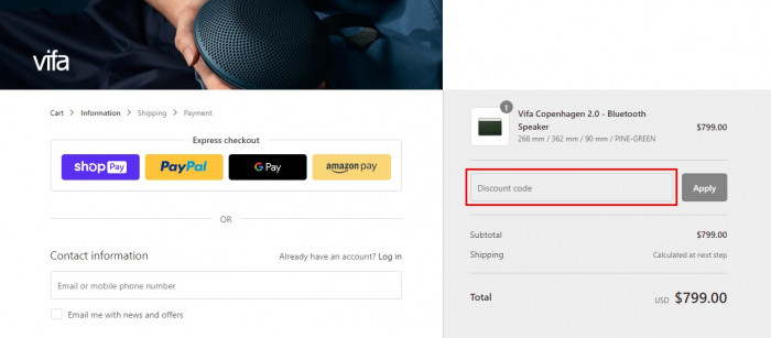 How to use Vifa promo code