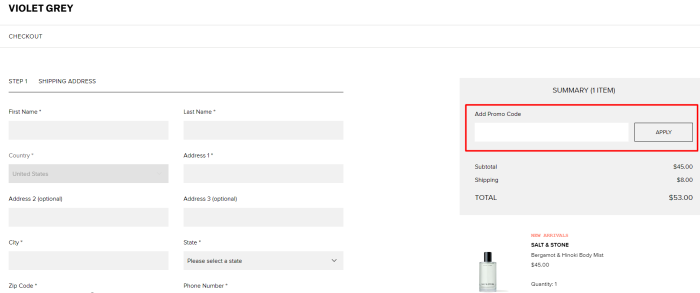 How to use Violet Grey promo code