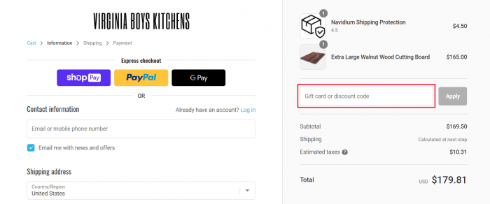 How to use Virginia Boys Kitchens promo code
