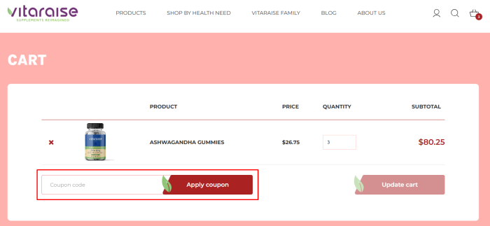 How to use Vitaraise promo code
