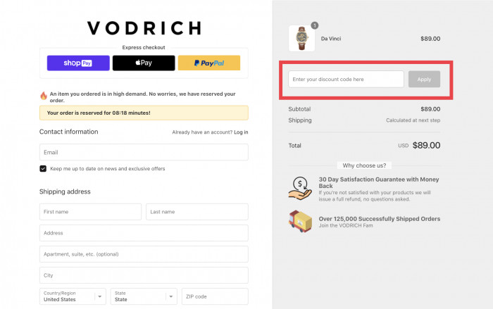 How to use Vodrich promo code