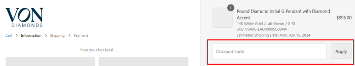 How to use Von Diamonds promo code