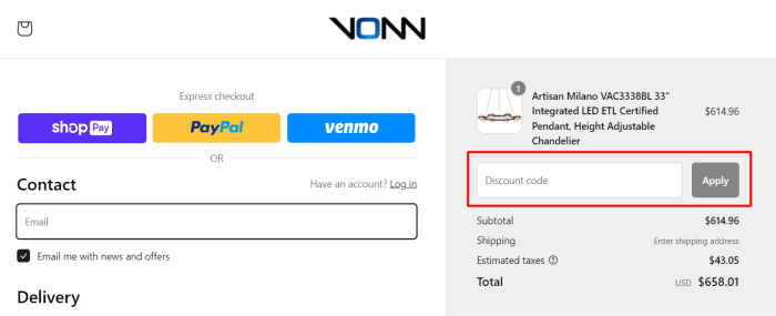 How to use VONN promo code