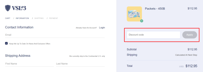 How to use VSL#3 promo code