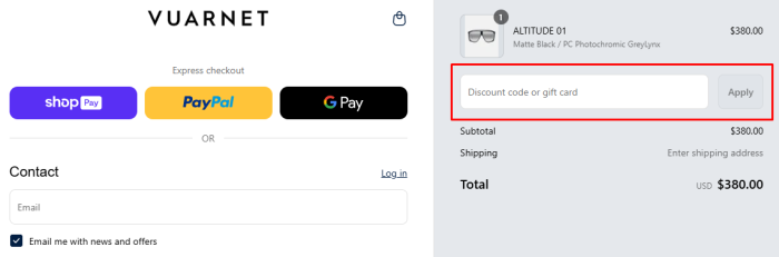How to use Vuarnet promo code