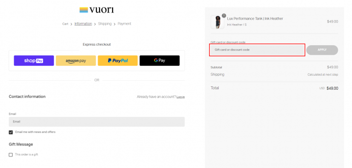 How to use Vuori promo code