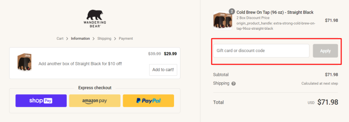 How to use Wandering Bear promo code