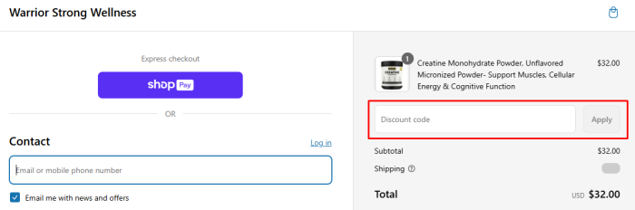 How to use Warrior Strong Wellness promo code