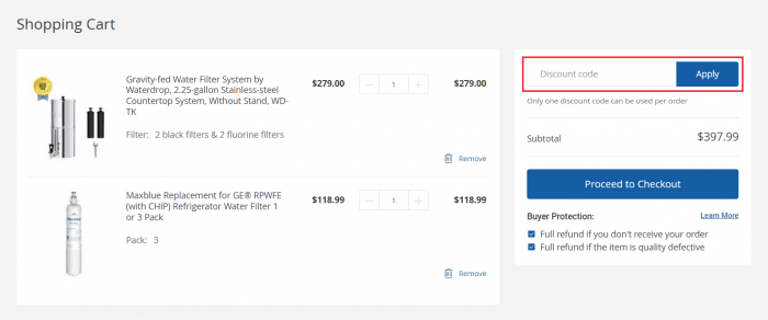 How to use Water Filter promo code