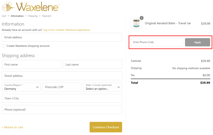 How to use Waxelene promo code