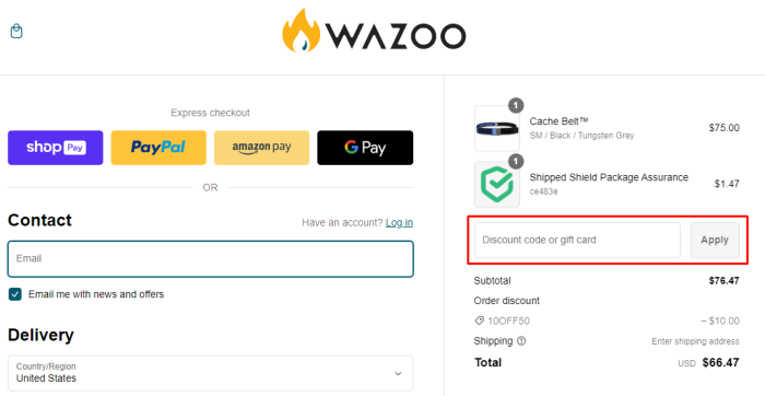 How to use Wazoo Gear promo code