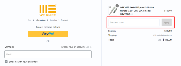 How to use WE KNIFE promo code