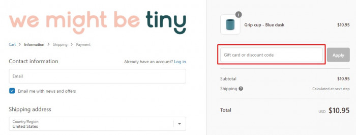 How to use we might be tiny promo code