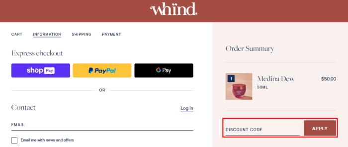 How to use Whind promo code