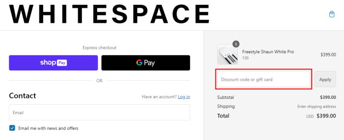 How to use Whitespace promo code
