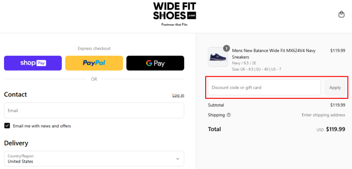 How to use Wide Fit Shoes promo code