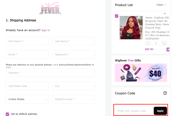 How to use Wig Fever promo code