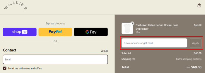 How to use Willkie's promo code