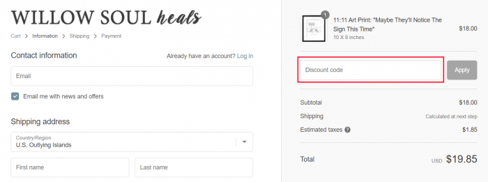 How to use Willow Soul promo code