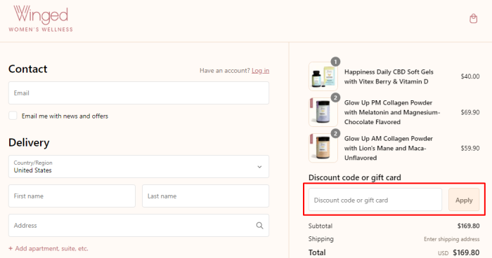 How to use Winged Wellness promo code
