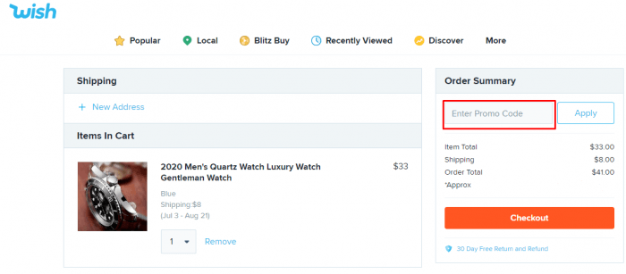 How to use Wish promo code