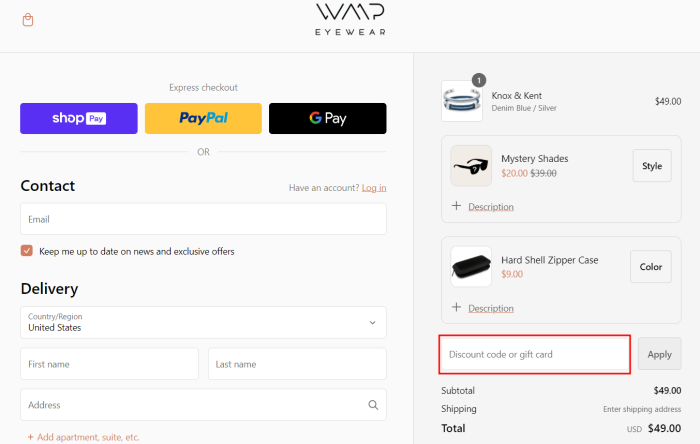 How to use WMP EYEWEAR promo code