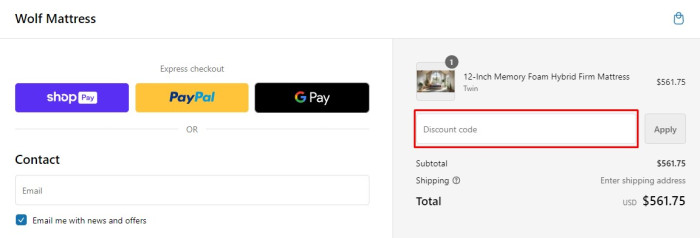 How to use Wolf Mattress promo code