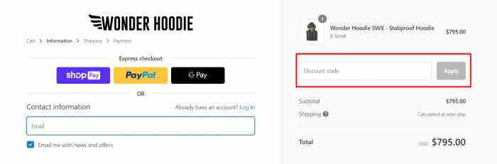 How to use Wonder Hoodie promo code