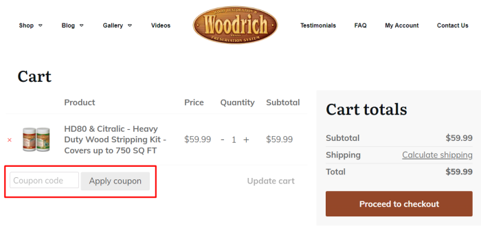 How to use Woodrich promo code